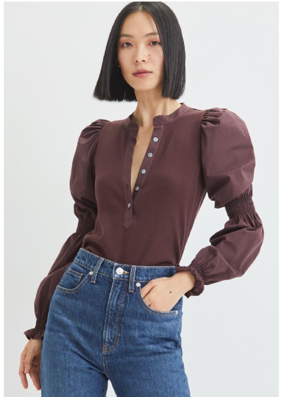 NEW! Veronica Beard Effy Long Puff-Sleeve Top Oxblood Burgundy Brown XS - $248